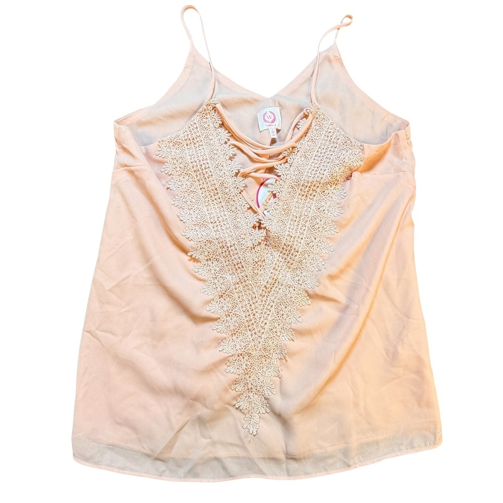 Wanna‎ B Peach Lace Trim Cami Top Strappy Back TA3000 Womens Small